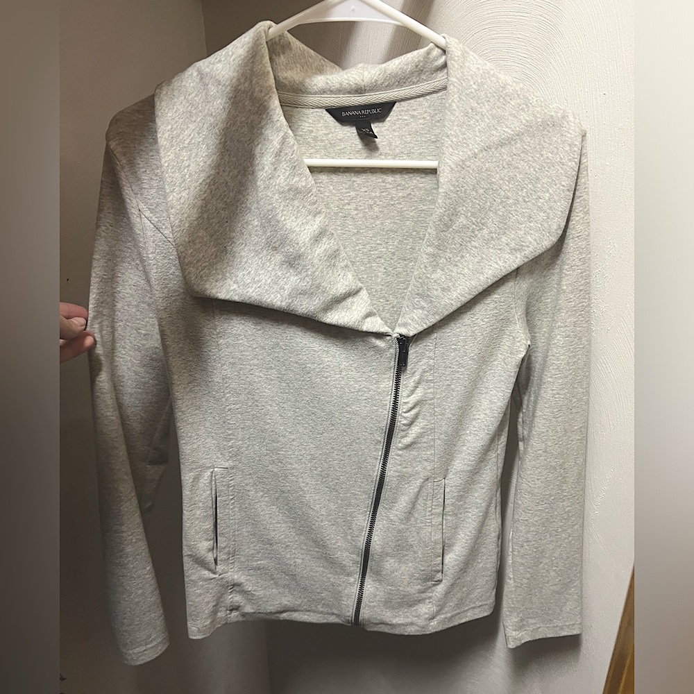 Banana Republic Factory Womens Size XS Gray Moto Sweatshirt Jacket